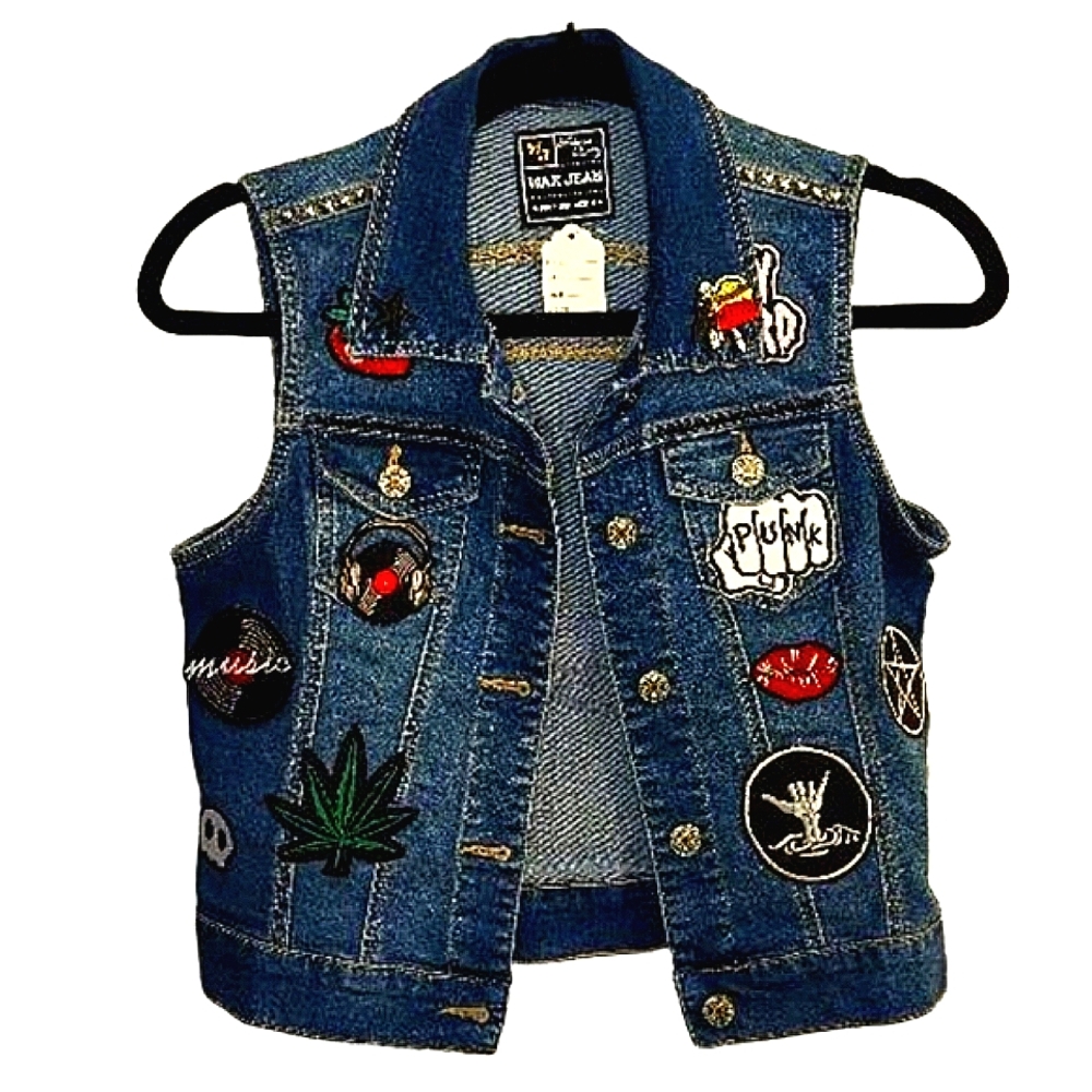 Rebel Ready: A Punk Patched Vest for the Bold at Heart, Size S